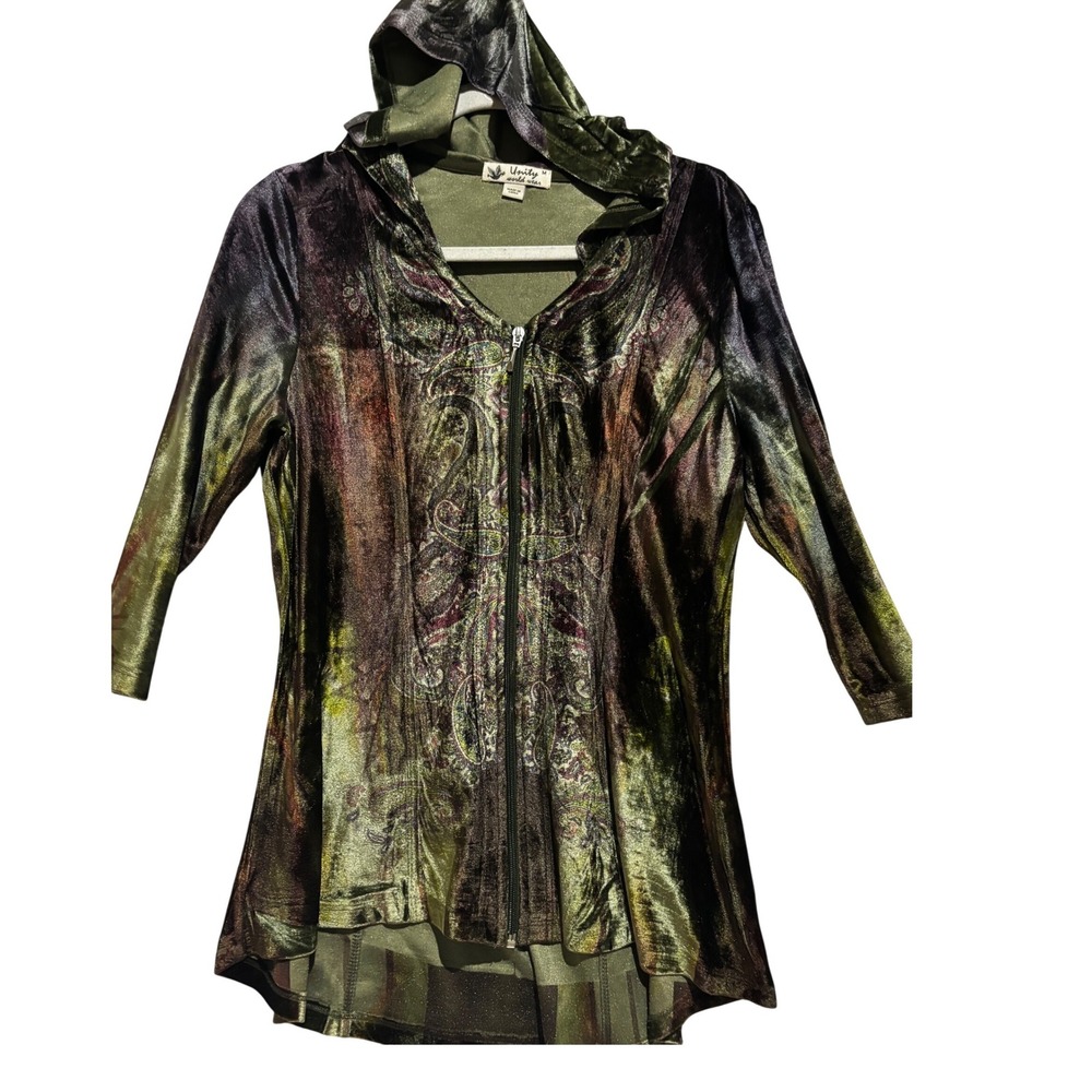 Velvet burnout Paisley y2k Hood Zip Up Top coat Whimsigoth Dark sz M fairy vampy